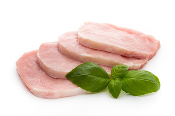 Fresh raw beef steak isolated on white background, top view.