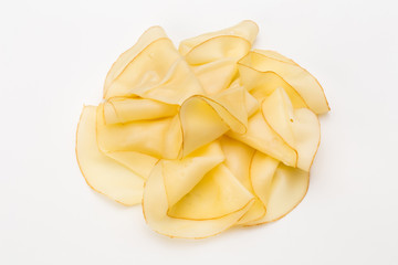 Cheese slices isolated on the white background.