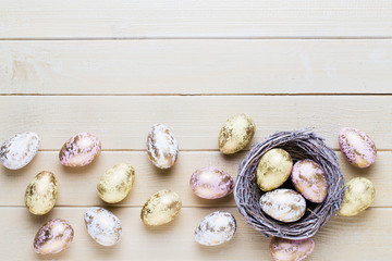 Spring easter tulips in bucket on white vintage background.