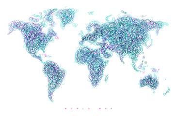 World map tangle lines turquoise