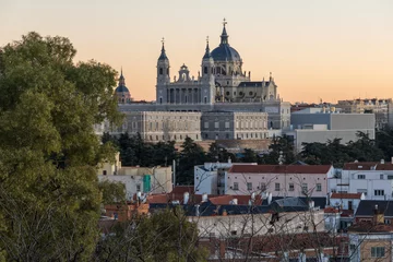 Deurstickers Sunset view of Royal Palace and Almudena Cathedral in City of Madrid, Spain © Stoyan Haytov