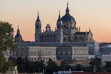 Deurstickers Sunset view of Royal Palace and Almudena Cathedral in City of Madrid, Spain © Stoyan Haytov