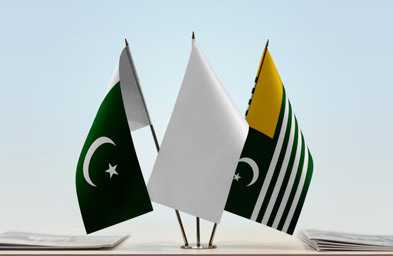 Flags Of Pakistan And Azad Jammu And Kashmir With A White Flag In The Middle