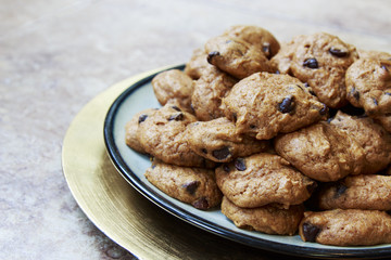 Homemade Pumpkin Chocolate Chip Cookies served on a plate