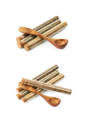 Herbal spices in a glass vial isolated