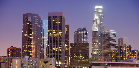 Fototapeta na wymiar Tight View Highest Buildings Downtown Los Angeles California