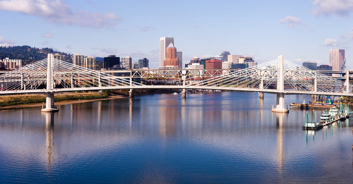 Transit Bridge Portland Oregon Downtown City Skyline Willamette River Bridges