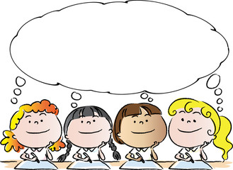 school kids with speech bubble