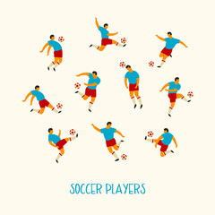 Soccer players. Flat vector illustration.