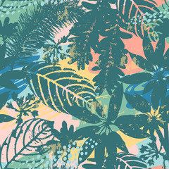 Abstract floral seamless pattern silhouettes of leaves and artistic background.