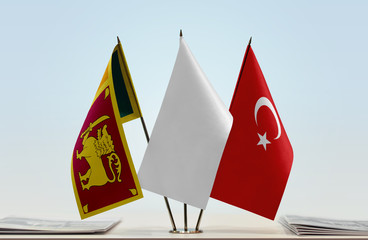 Flags of Sri Lanka and Turkey with a white flag in the middle