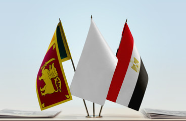 Flags of Sri Lanka and Egypt with a white flag in the middle