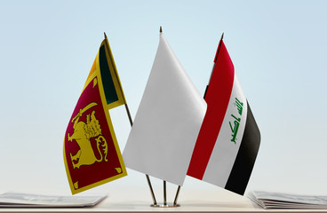 Flags of Sri Lanka and Iraq with a white flag in the middle