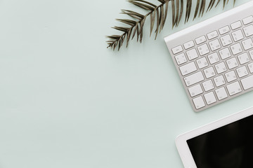 Minimalist Flat Lay Hipster Desktop With Keyboard