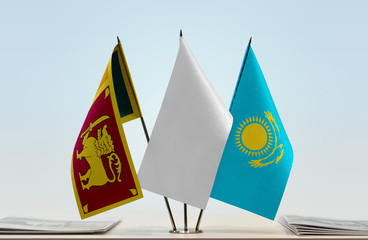 Flags of Sri Lanka and Kazakhstan with a white flag in the middle