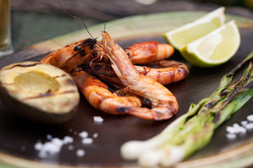 Whole Grilled Shrimps Dinner in Garden