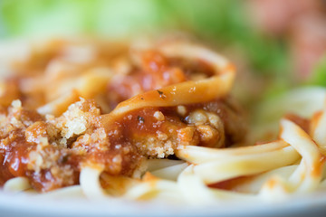 Close up pasta with tomato sauce,Close-up shoot, shallow focus.