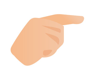 Human hand with an index finger pointing to the side vector cartoon illustration isolated on white background.