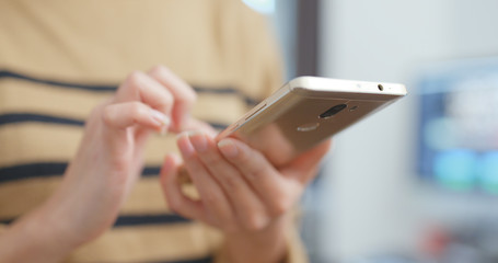 Close up of using mobile phone