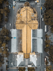 Drone view of cathedral in the main street