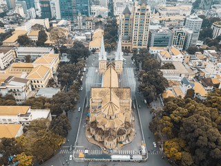 Drone view of cathedral in the main street