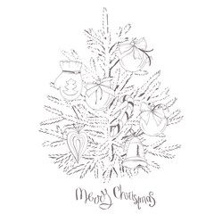 Fototapeta na wymiar Christmas tree isolated on white and phrase Merry Christmas