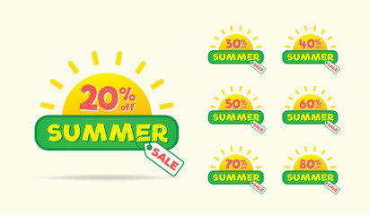 Summer Sale sun on the tag heading design for banner or poster. Sale and Discounts Concept. Vector illustration.