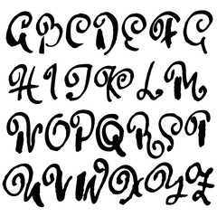 Handdrawn dry brush font. Modern brush lettering. Grunge style alphabet. Vector illustration.