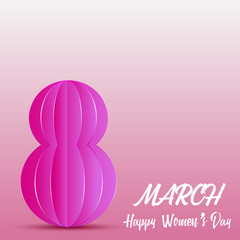 8 March. Happy Women's day greeting card on pink background. Paper craft. Vector