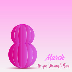  8 March. Happy Women's day greeting card on pink background. Paper craft. Vector