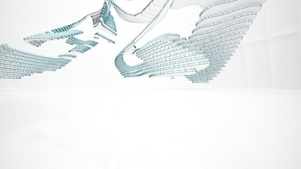 Abstract drawing white parametric interior  with window. Polygon colored drawing. 3D illustration and rendering.