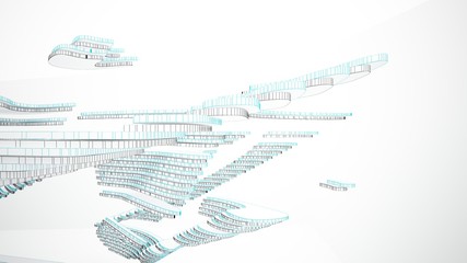 Abstract drawing white parametric interior  with window. Polygon colored drawing. 3D illustration and rendering.