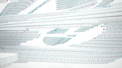 Abstract drawing white parametric interior  with window. Polygon colored drawing. 3D illustration and rendering.