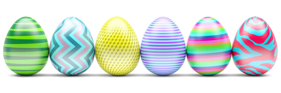 Set of Easter Eggs isolated on white. 3d Illustration