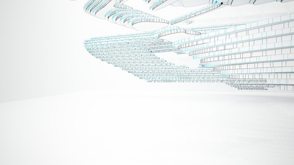 Abstract drawing white parametric interior  with window. Polygon colored drawing. 3D illustration and rendering.