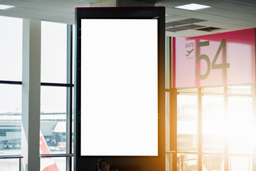 blank advertising billboard at airport,Mock up Poster media template Ads display in Subway station escalator