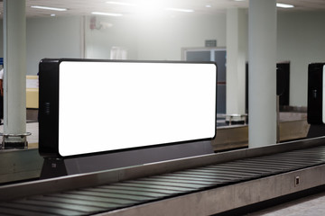 blank advertising billboard at airport,Mock up Poster media template Ads display in Subway station escalator