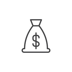 Dollar money bag line icon, outline vector sign, linear style pictogram isolated on white. Moneybag symbol, logo illustration. Editable stroke
