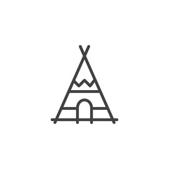 Indian tepee line icon, outline vector sign, linear style pictogram isolated on white. Wigwam symbol, logo illustration. Editable stroke