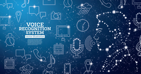 Voice Recognition Assistance System Concept with Neon Icons.