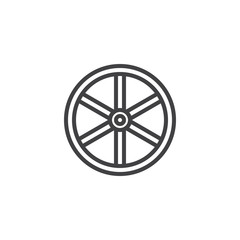 Western wooden wheel line icon, outline vector sign, linear style pictogram isolated on white. Symbol, logo illustration. Editable stroke