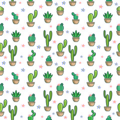 Fototapeta premium cactus doodle seamless pattern vector illustration set