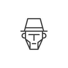 Cowboy face line icon, outline vector sign, linear style pictogram isolated on white. Man in hat Symbol, logo illustration. Editable stroke