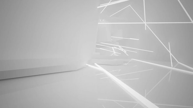 Abstract white and colored gradient glasses parametric interior  with window. 3D illustration and rendering.