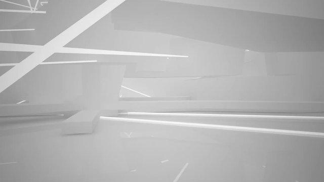 Abstract white and colored gradient glasses parametric interior  with window. 3D illustration and rendering.