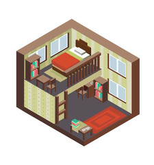 Isometric style home indoor interior exterior open transparent ceiling, Creative architecture info graphic