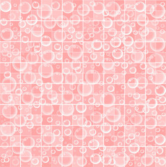 Cute wallpaper with bubbles on pink tiled bathroom background.