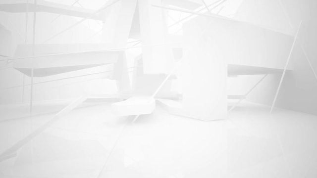 Abstract white and colored gradient glasses parametric interior  with window. 3D illustration and rendering.