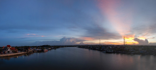 Landscape panorama in sunset.