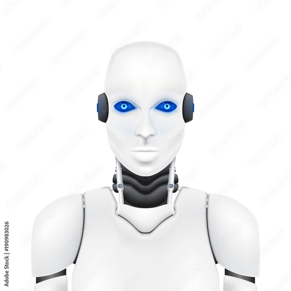 Poster robot cybernetic organism isolated on white background. concept of mechanical humanoid with artifici